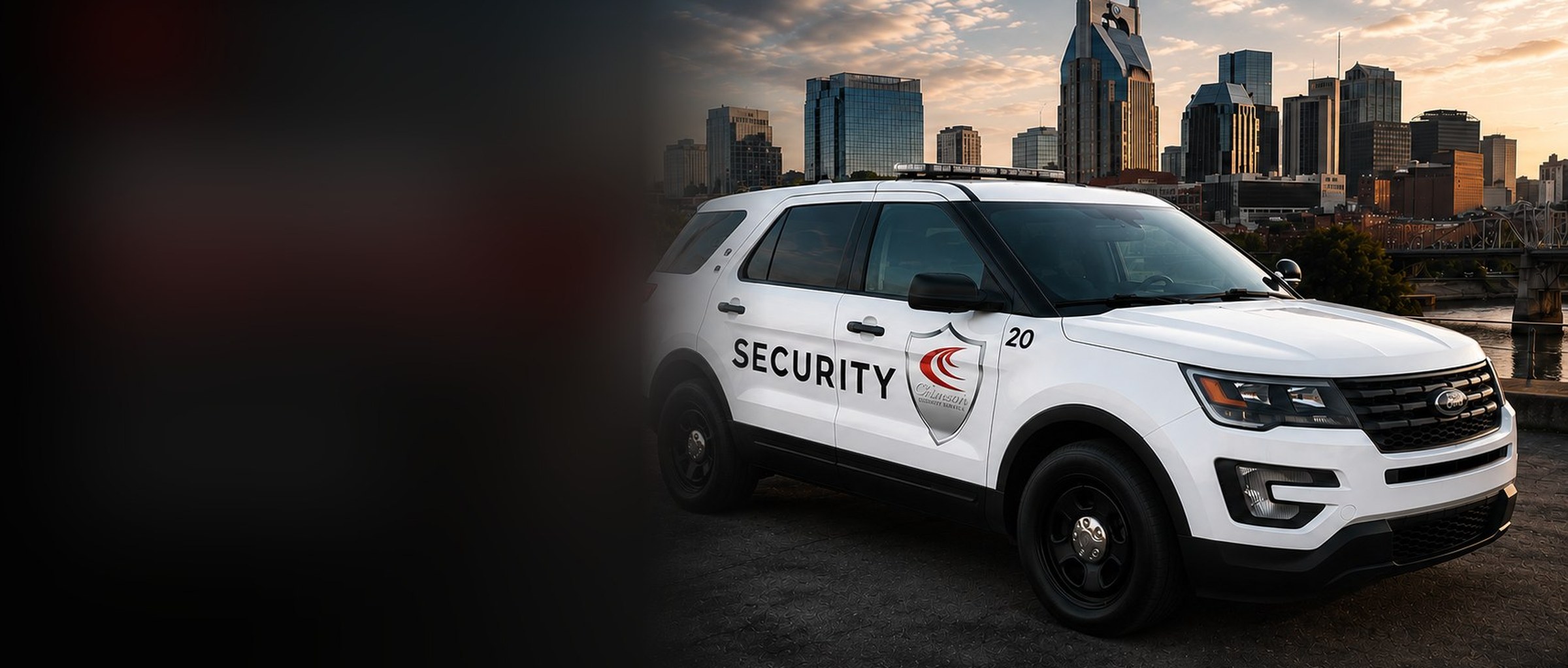 Crimson Security patrol vehicle with the Nashville skyline